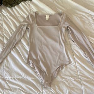 Square neck beige long sleeve bodysuit
